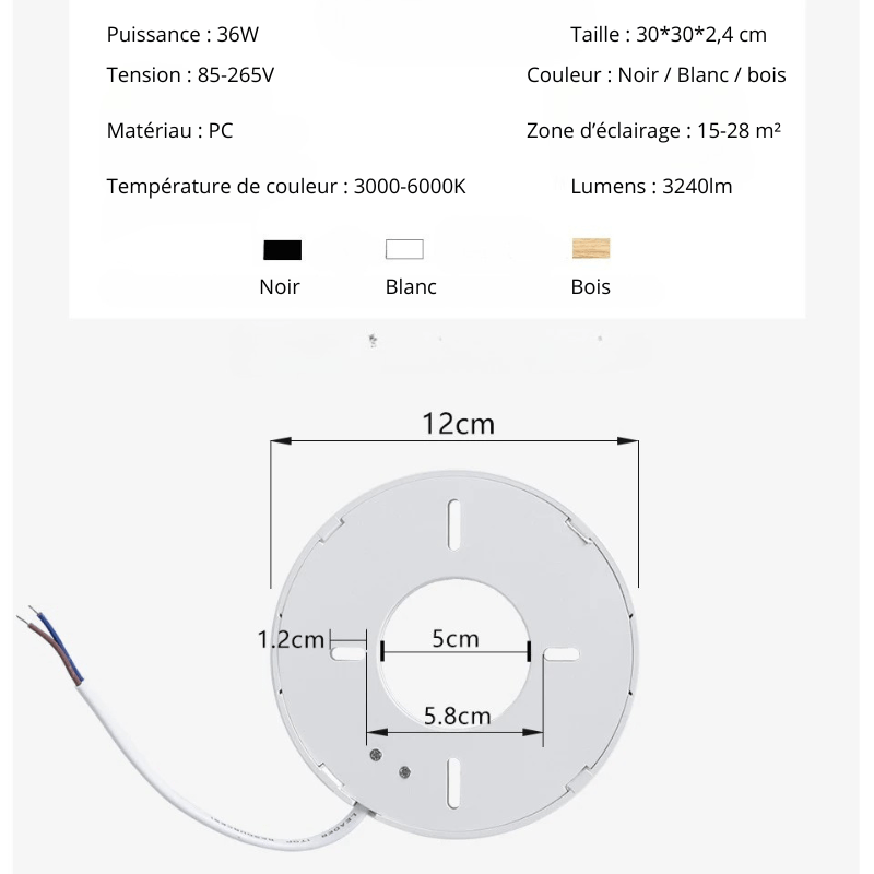Lampe LED carré pour plafond